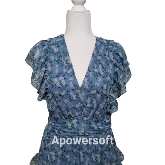 Max Studio Blue Floral Summer Maxi Hi-Low Dress - Picture 3 of 11